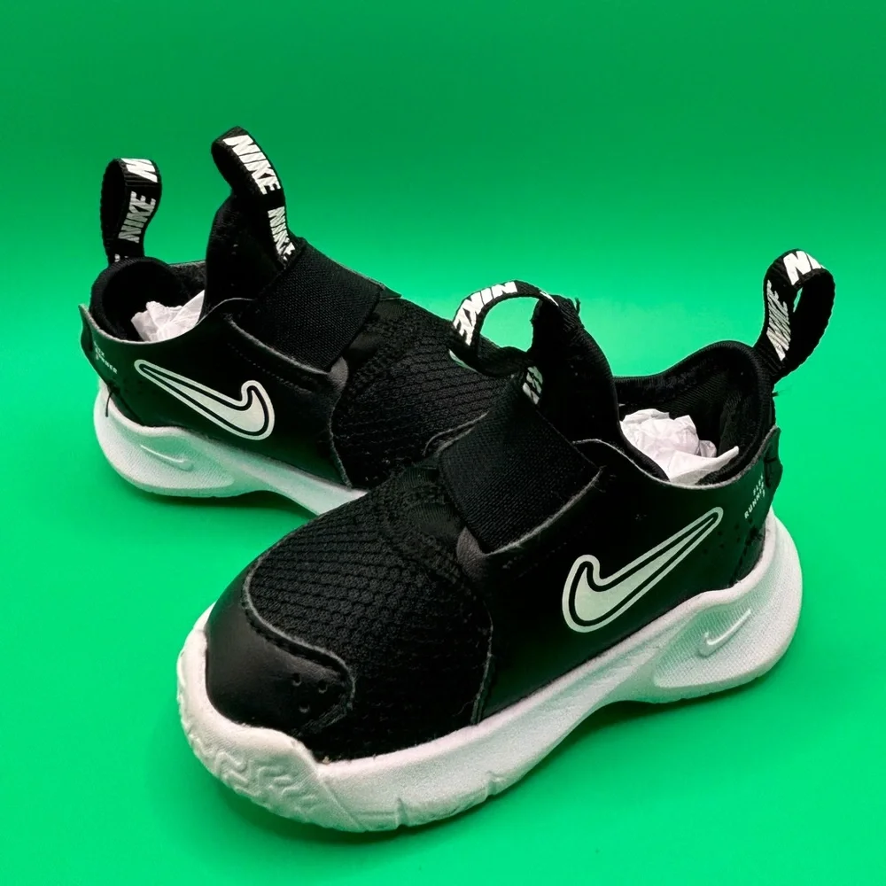 Nike Flex Runner 4C Black White Kid Preschool Running Walking School Shoes